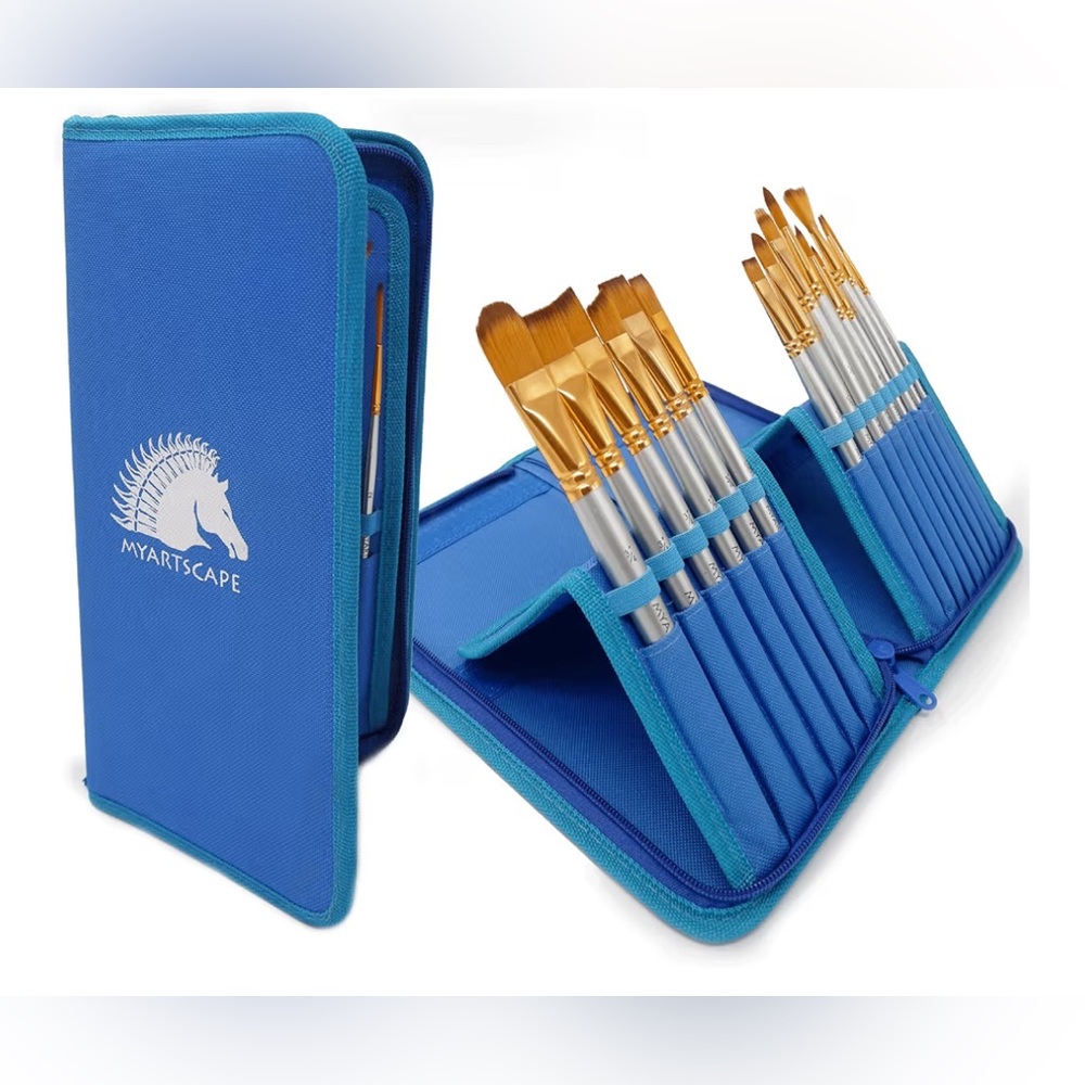 MyArtscape Paint Brushes - 15 Pc Art Brush Set Holder